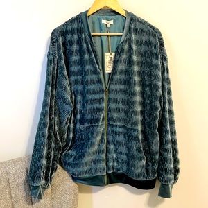 NWT Easel teal velvet bomber jacket